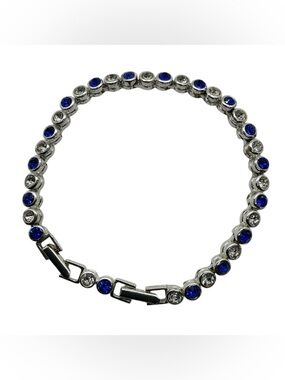 Vtg 90’s Avon Blue & Clear Crystals Silver Tone Tennis Bracelet Sz 7.25